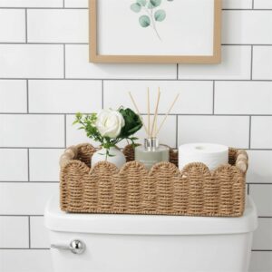 Neutral Paper Rope Storage Basket by CubesLand – Scalloped Edge with Wooden Handles, Perfect for Toilet Paper, Home Décor, and Shelf Organization